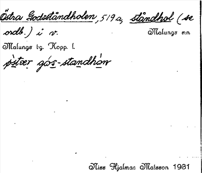 Bild på arkivkortet för arkivposten Östra Godsståndholen, ståndhol