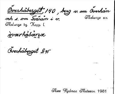 Bild på arkivkortet för arkivposten Överhåberget