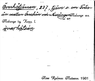 Bild på arkivkortet för arkivposten Överhåtjärnen