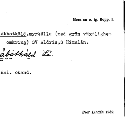 Bild på arkivkortet för arkivposten Abbotkäld