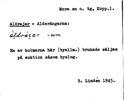 Bild på arkivkortet för arkivposten Aldrajer = Alderängarna