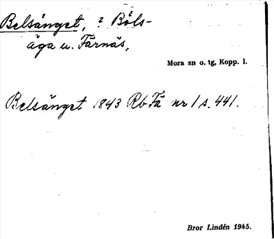 Bild på arkivkortet för arkivposten Belsänget