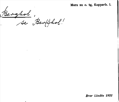 Bild på arkivkortet för arkivposten Berghol