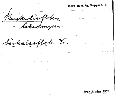 Bild på arkivkortet för arkivposten Bergkarlåsfloten = Åskarlmyren