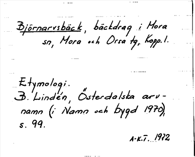 Bild på arkivkortet för arkivposten Björnarvsbäck