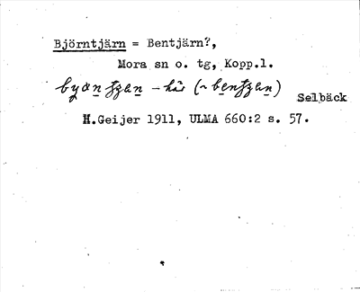 Bild på arkivkortet för arkivposten Björntjärn = Bentjärn?