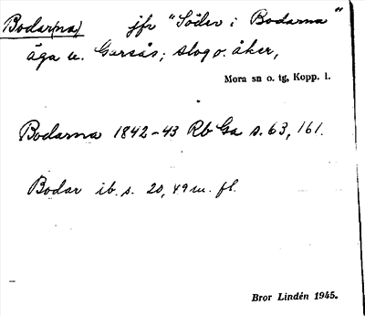 Bild på arkivkortet för arkivposten Bodar(na)