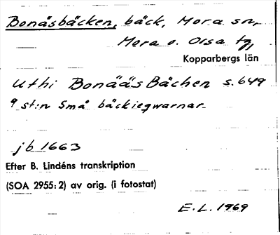 Bild på arkivkortet för arkivposten Bonäsbäcken