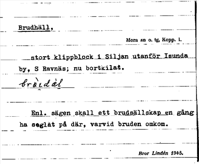 Bild på arkivkortet för arkivposten Brudhäll