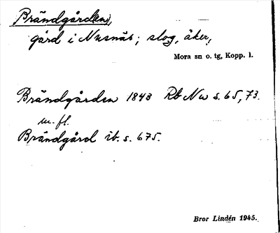 Bild på arkivkortet för arkivposten Brändgård(en)