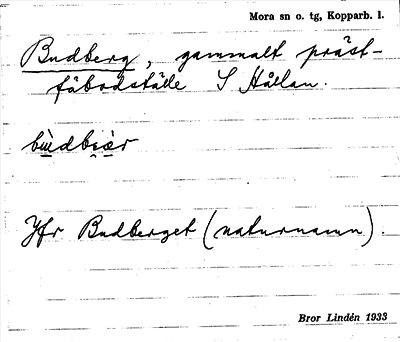 Bild på arkivkortet för arkivposten Budberg