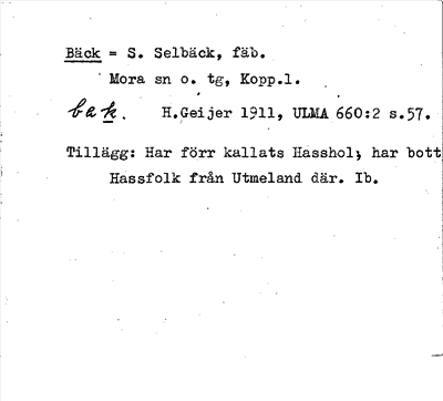 Bild på arkivkortet för arkivposten Bäck = S. Selbäck