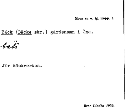 Bild på arkivkortet för arkivposten Bäck (Bäcke skr.)
