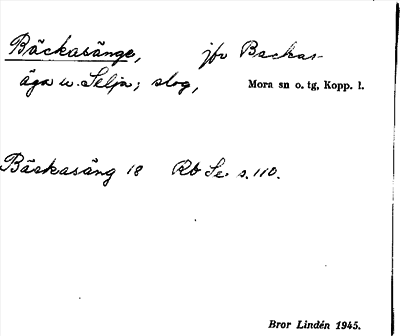 Bild på arkivkortet för arkivposten Bäckasänge