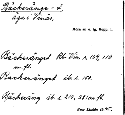 Bild på arkivkortet för arkivposten Bäckeränge -t