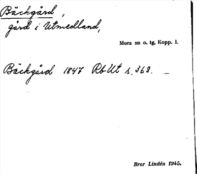Bild på arkivkortet för arkivposten Bäckgård