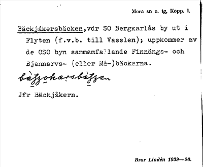 Bild på arkivkortet för arkivposten Bäckjåkersbäcken