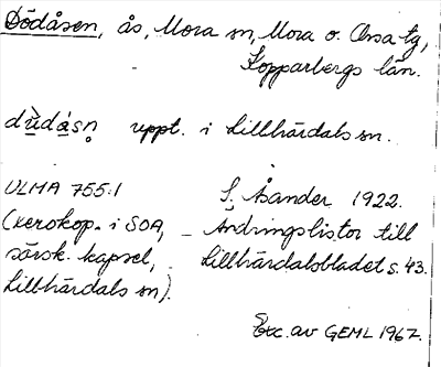 Bild på arkivkortet för arkivposten Dödåsen