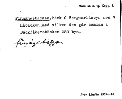 Bild på arkivkortet för arkivposten Finnängsbäcken