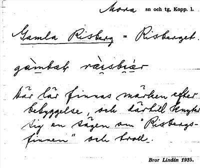 Bild på arkivkortet för arkivposten Gamla Risberg = Risberget