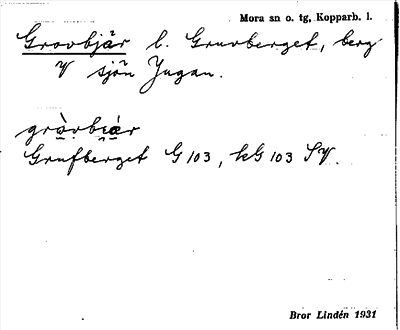 Bild på arkivkortet för arkivposten Grovbjär