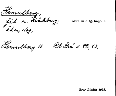 Bild på arkivkortet för arkivposten Hemulberg