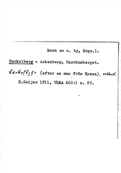Bild på arkivkortet för arkivposten Herkolberg = Arkenberg
