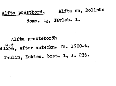 Bild på arkivkortet för arkivposten Alfta prästbord