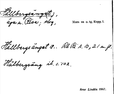 Bild på arkivkortet för arkivposten Hällbergsänge(t)