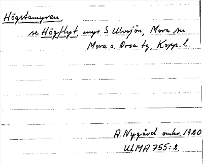 Bild på arkivkortet för arkivposten Högstamyren, se Högflyt