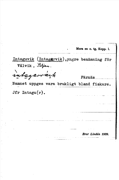 Bild på arkivkortet för arkivposten Intaguvik (Intagarvik)