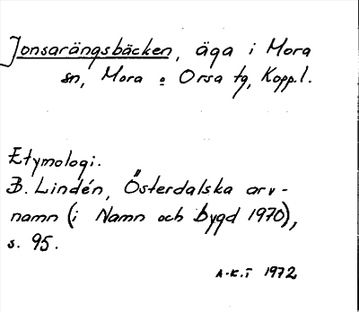 Bild på arkivkortet för arkivposten Jonsarängsbäcken