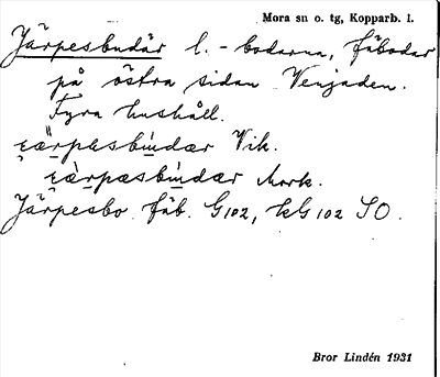 Bild på arkivkortet för arkivposten Järpesbudär