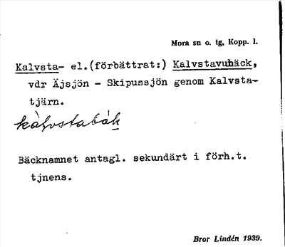 Bild på arkivkortet för arkivposten Kalvsta- el. Kalvstavubäck