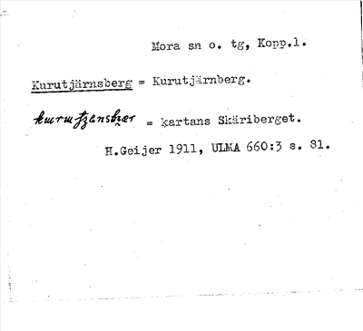 Bild på arkivkortet för arkivposten Kurutjärnsberg = Kurutjärnberg