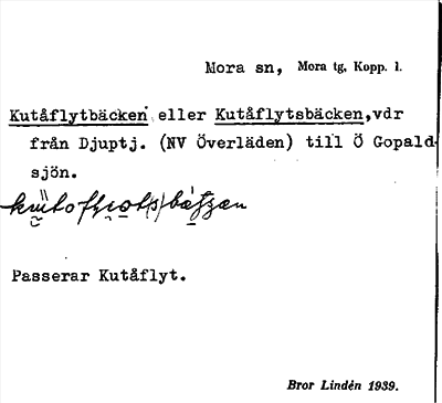 Bild på arkivkortet för arkivposten Kutåflytbäcken eller Kutåflytsbäcken