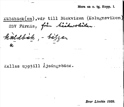 Bild på arkivkortet för arkivposten Käldbäck(en)