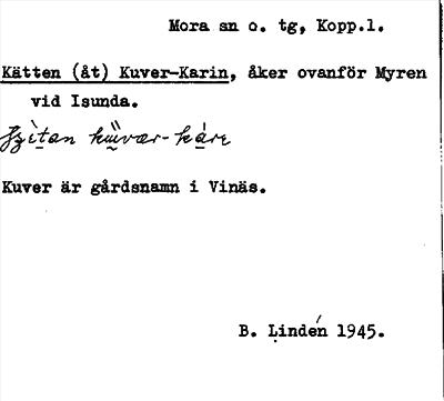 Bild på arkivkortet för arkivposten Kätten (åt) Kuver-Karin