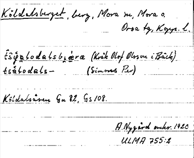 Bild på arkivkortet för arkivposten Köldalsberget