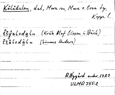 Bild på arkivkortet för arkivposten Kölådalen