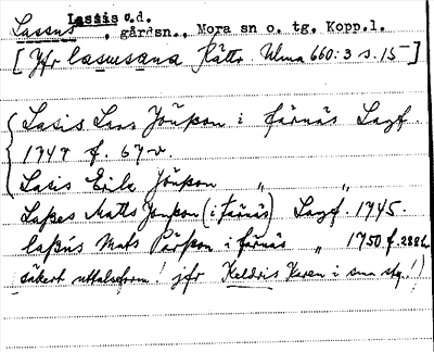 Bild på arkivkortet för arkivposten Lassis, Lassus o.d.