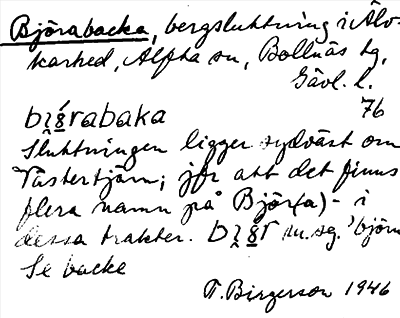 Bild på arkivkortet för arkivposten Björabacka