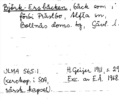 Bild på arkivkortet för arkivposten Björk-Ersbäcken