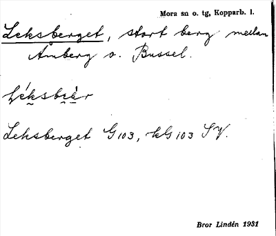 Bild på arkivkortet för arkivposten Leksberget