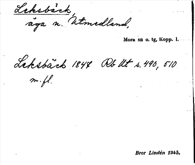 Bild på arkivkortet för arkivposten Leksbäck