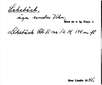 Bild på arkivkortet för arkivposten Leksbäck
