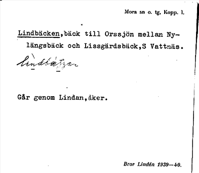 Bild på arkivkortet för arkivposten Lindbäcken