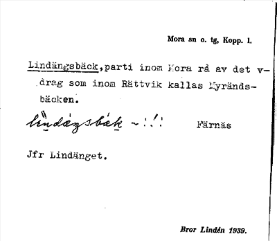 Bild på arkivkortet för arkivposten Lindängsbäck