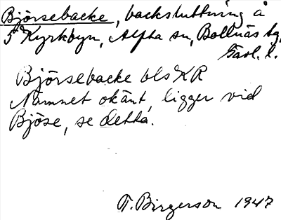 Bild på arkivkortet för arkivposten Björsebacke
