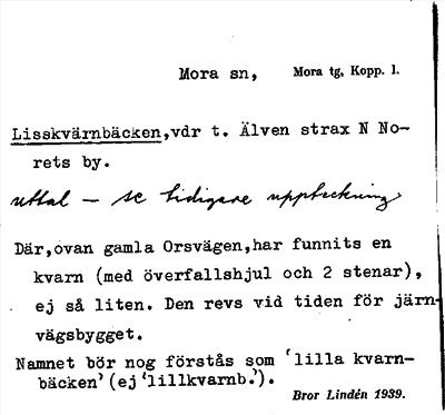 Bild på arkivkortet för arkivposten Lisskvärnbäcken
